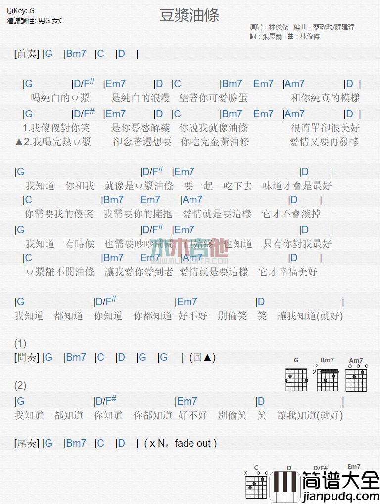 豆浆油条_吉他谱_林俊杰