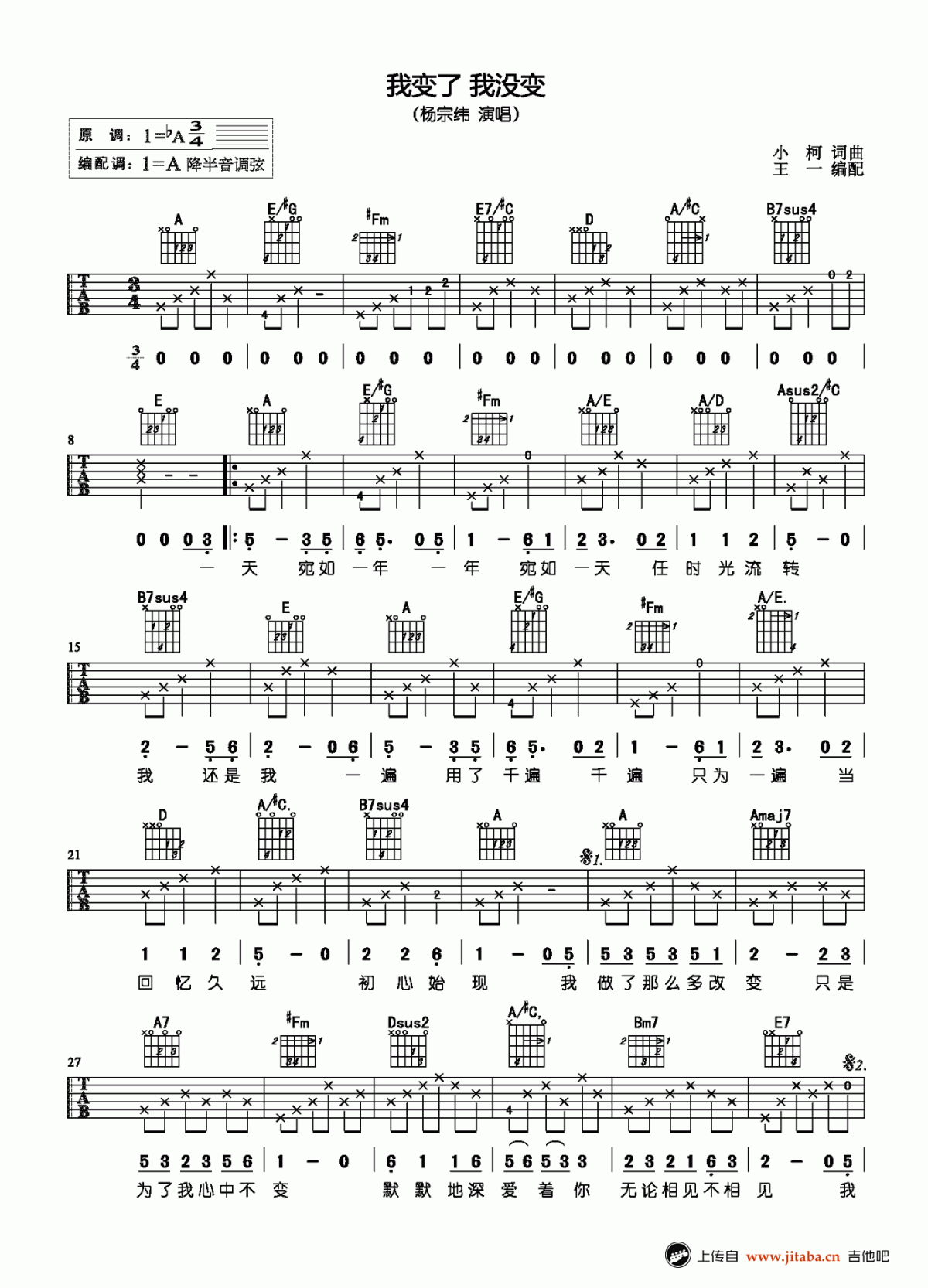 我变了我没变_吉他谱_杨宗纬
