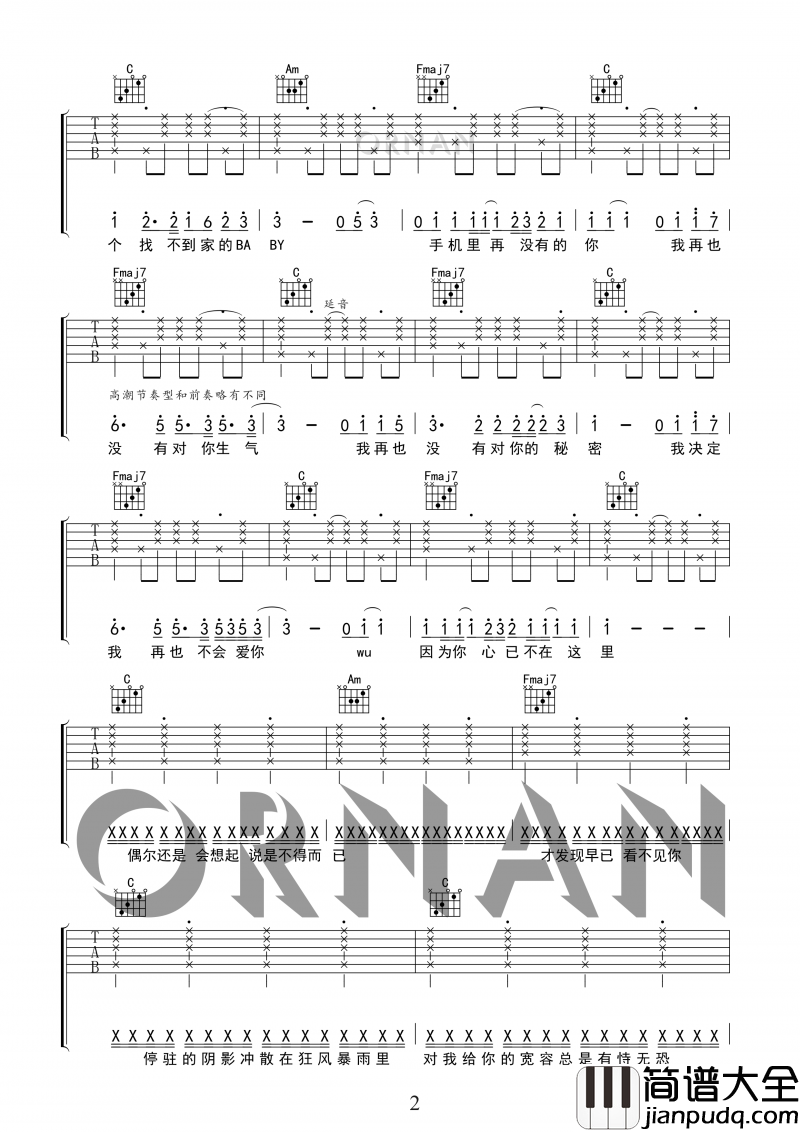 再也没有_吉他谱_明日之子孟子坤