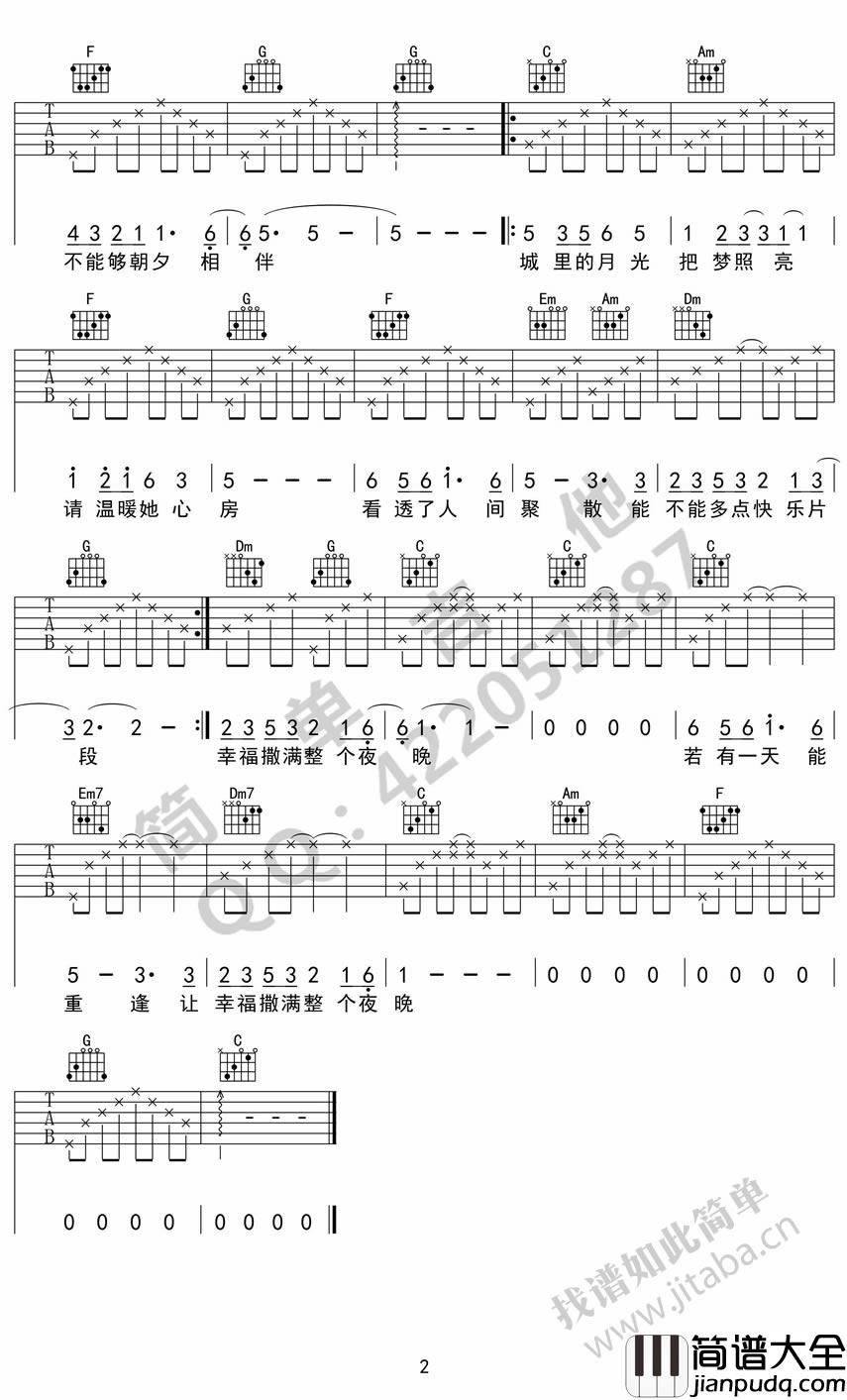 城里的月光吉他谱_C调_许美静(简单吉他版)