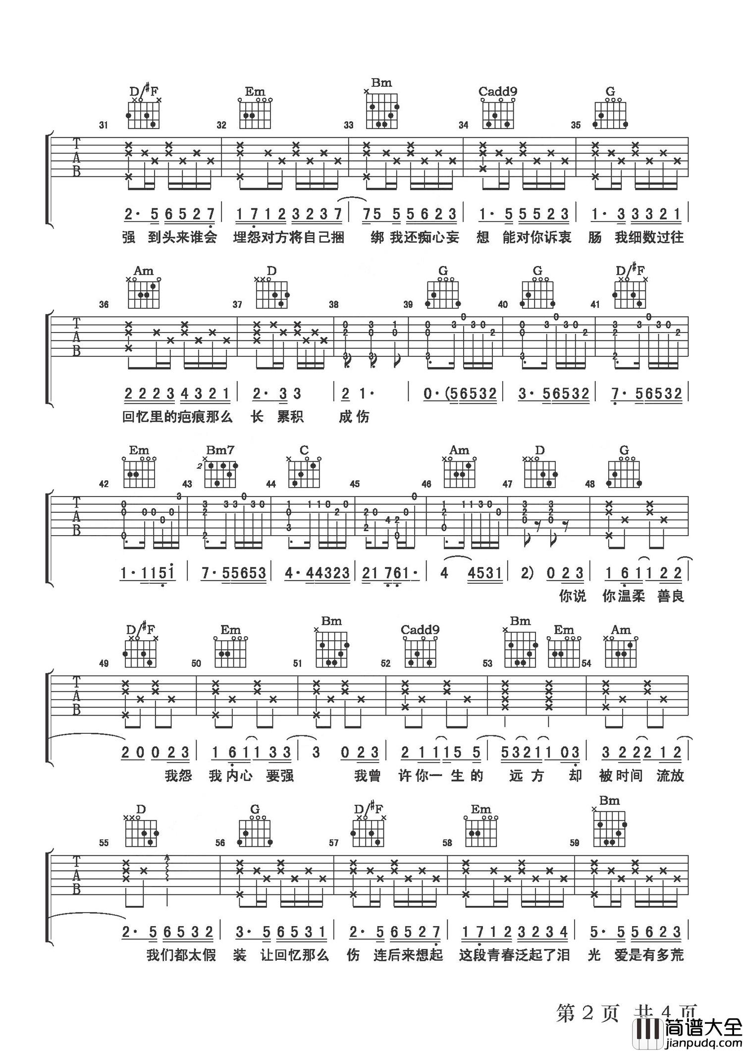 _回忆那么伤_吉他谱电视剧插曲孙子涵