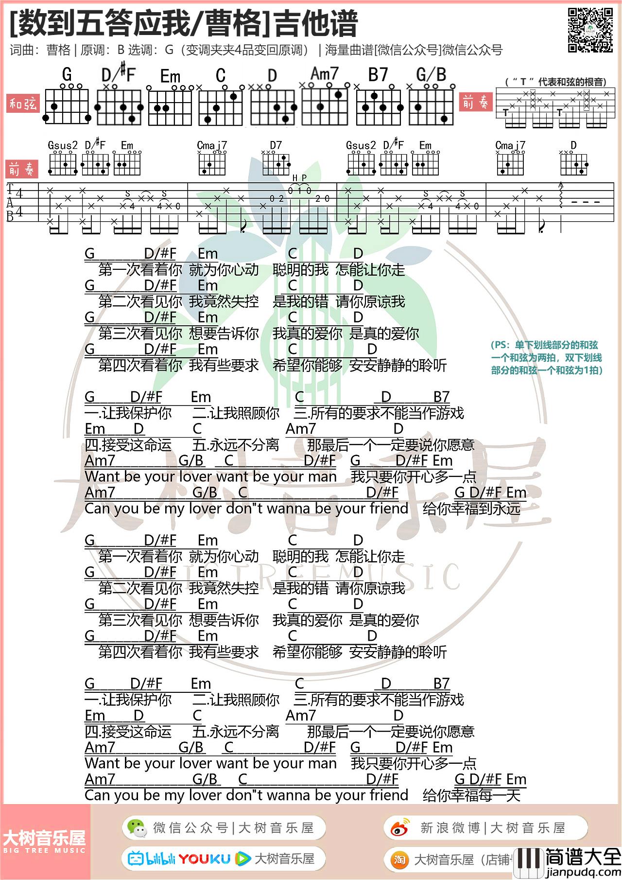 _数到五答应我_吉他谱_弹唱谱G调