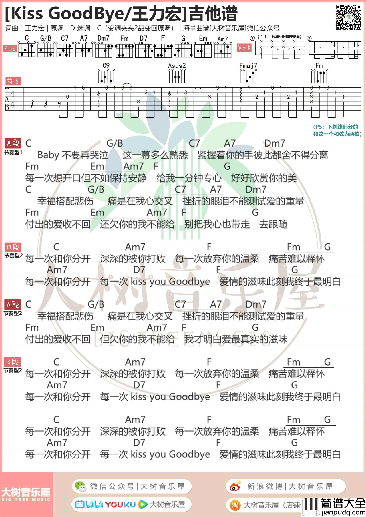 _Kiss_Goodbye_王力宏_吉他谱