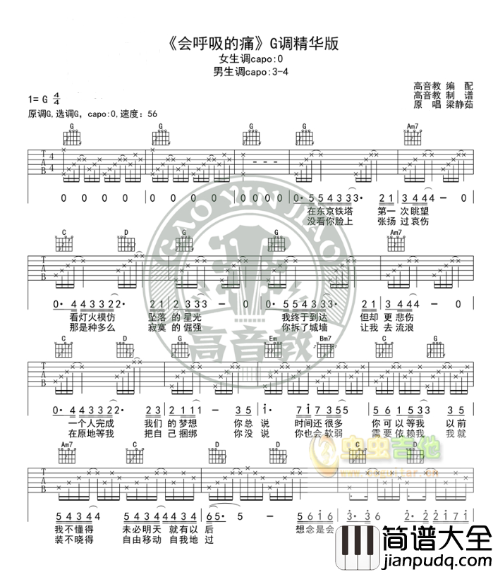 梁静茹_会呼吸的痛_吉他谱精华版