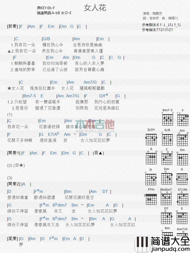 女人花_吉他谱_梅艳芳（和弦版）