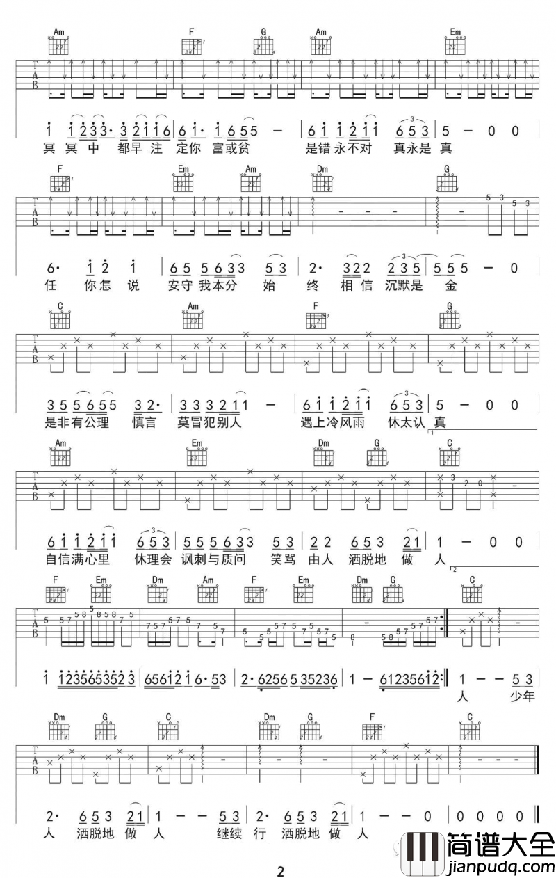 沉默是金吉他谱_C调_张国荣（粤语弹唱谱）图片六线谱