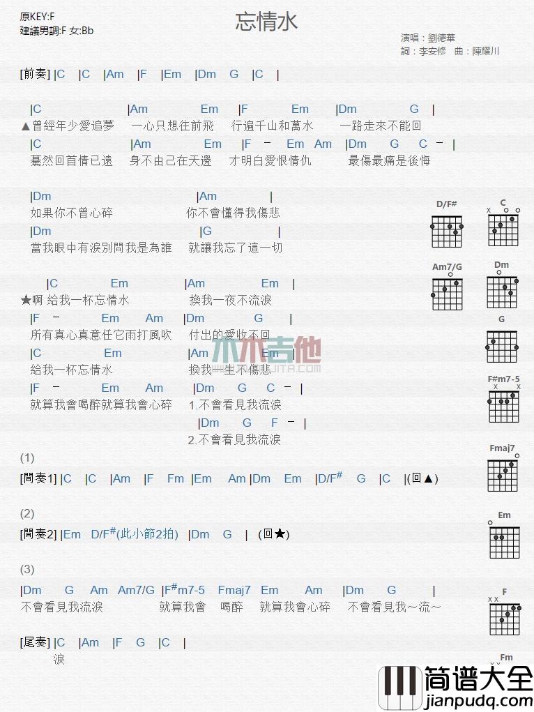忘情水_吉他谱_刘德华