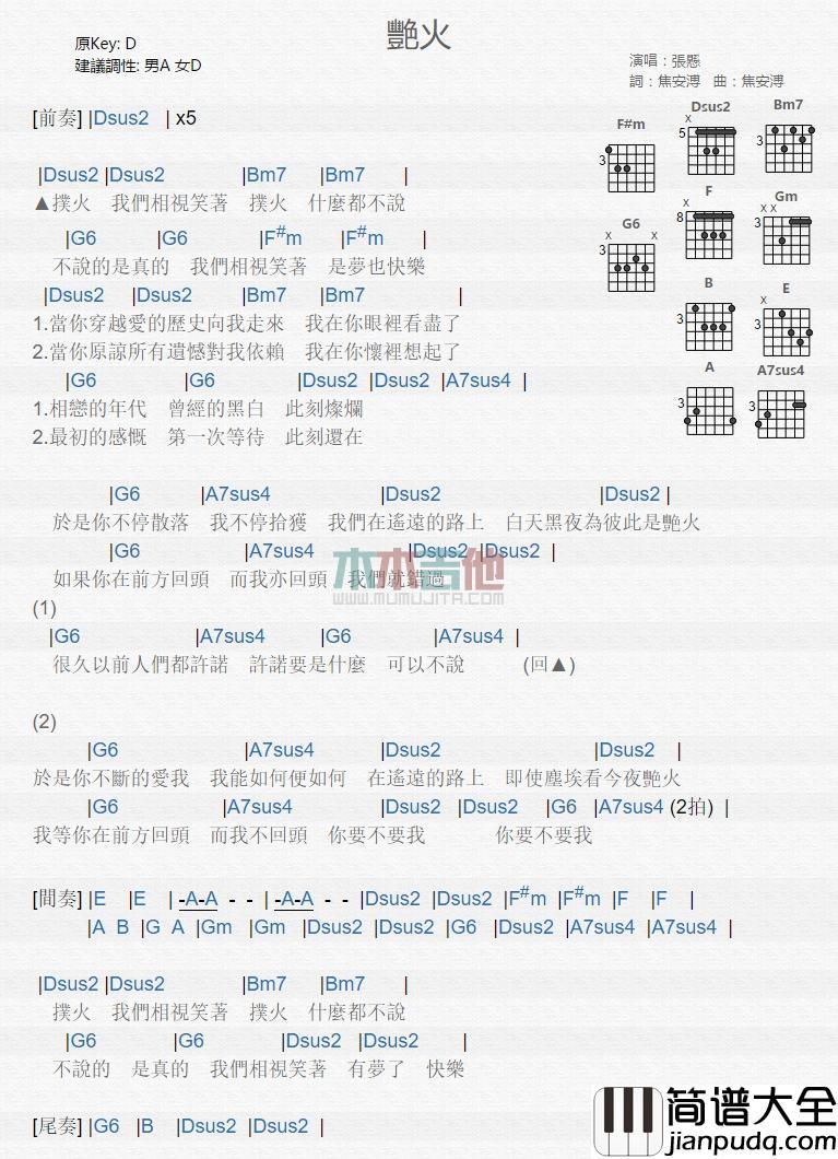 艳火_吉他谱_张悬