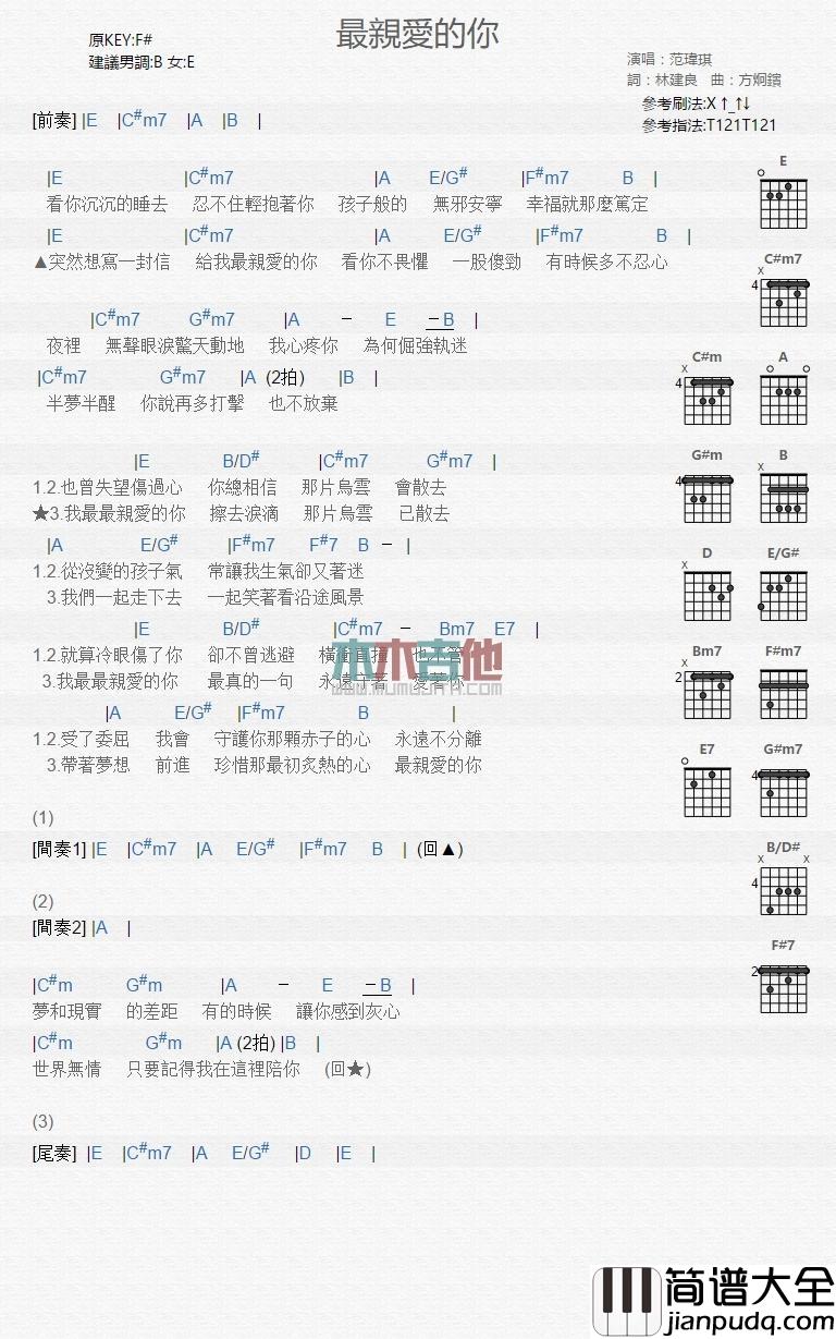 最亲爱的你_吉他谱_范玮琪