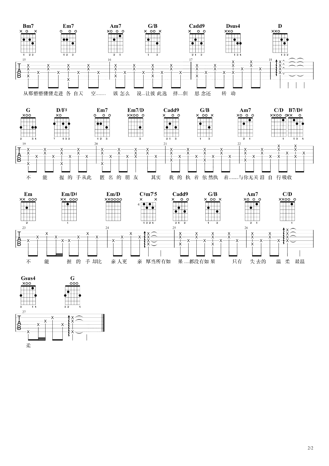 匿名的好友吉他谱_杨丞琳_G调弹唱谱_吉他演示视频