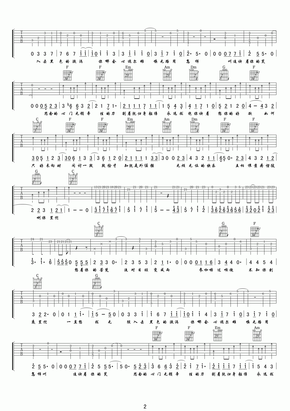 你置佗吉他谱_萧煌奇_C调弹唱六线谱