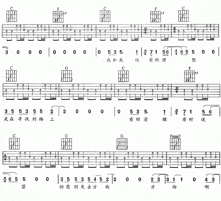 三分之一理想吉他谱_郑钧_C调吉他伴奏弹唱谱