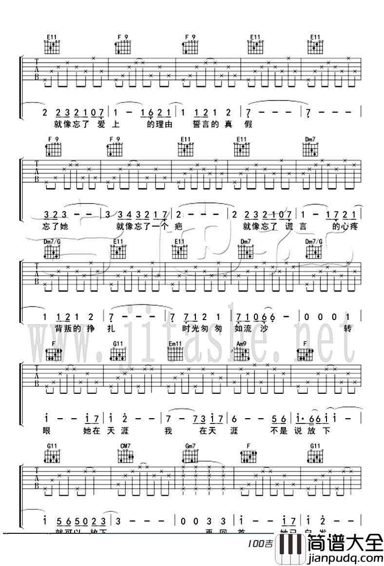 忘了她吉他谱_帕尔哈提_C调_好先生插曲弹唱谱