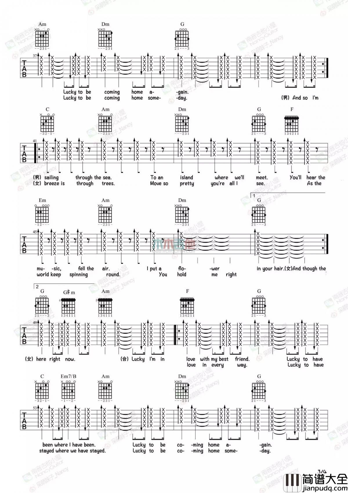Lucky吉他谱_Jason_Mraz_C调吉他伴奏弹唱谱