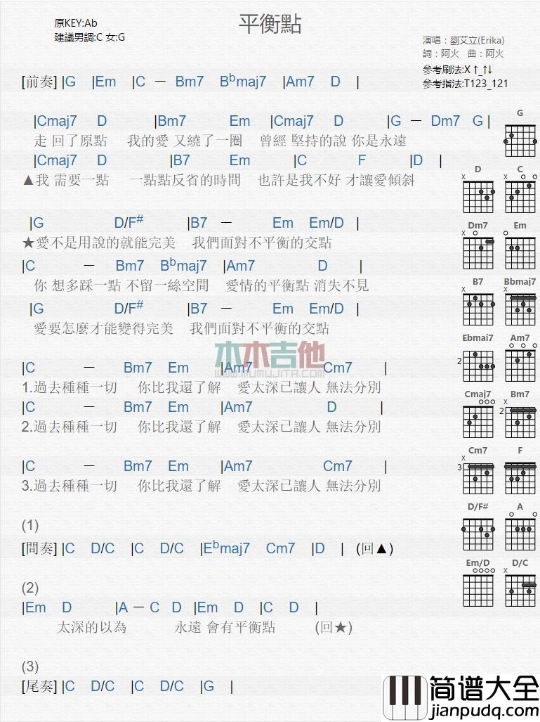 平衡点吉他谱_刘艾立_伴奏弹唱谱