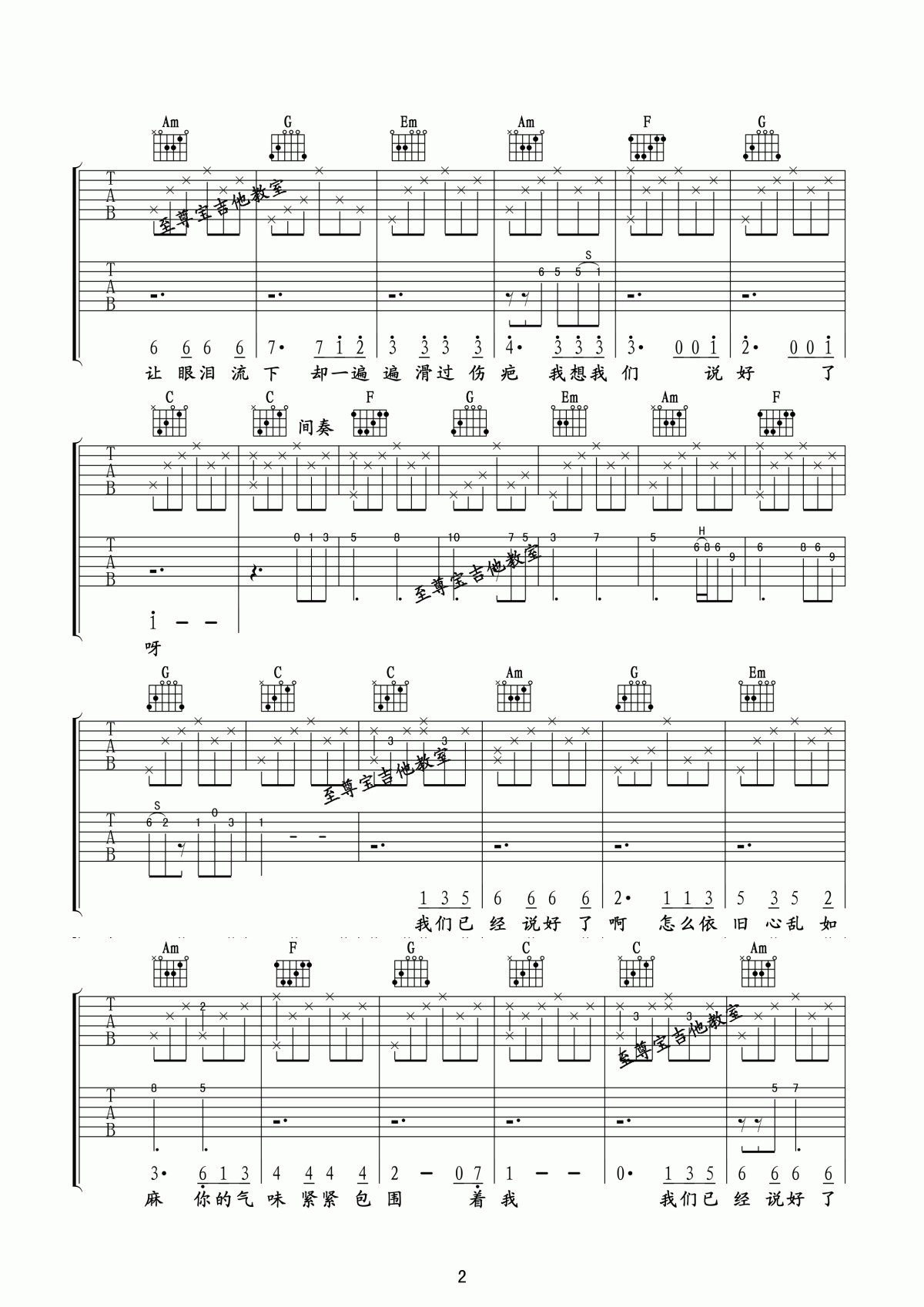 我们不是说好了吗吉他谱_白百何/彭于晏_伴奏弹唱谱