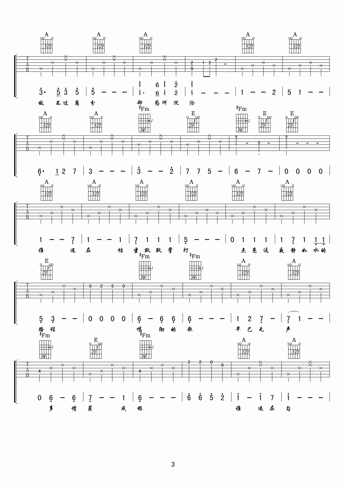 _空待_吉他谱_王朝_吉他伴奏弹唱谱