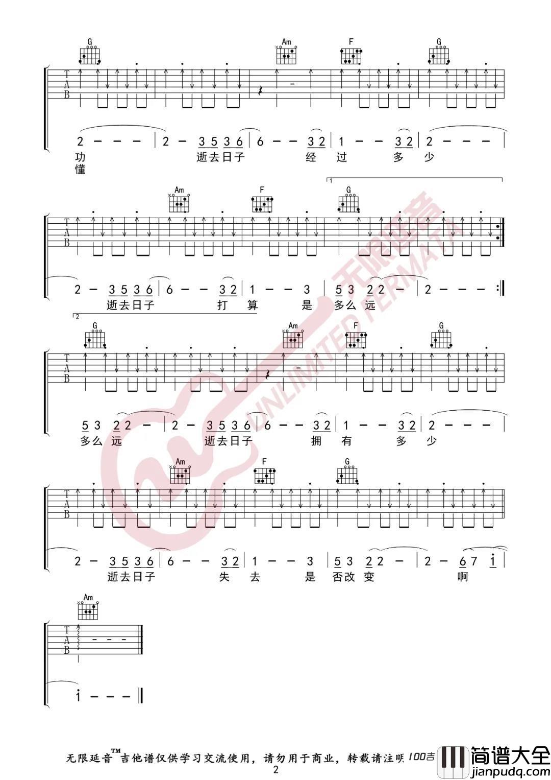 _逝去日子_吉他谱_beyond_C调_吉他伴奏弹唱谱