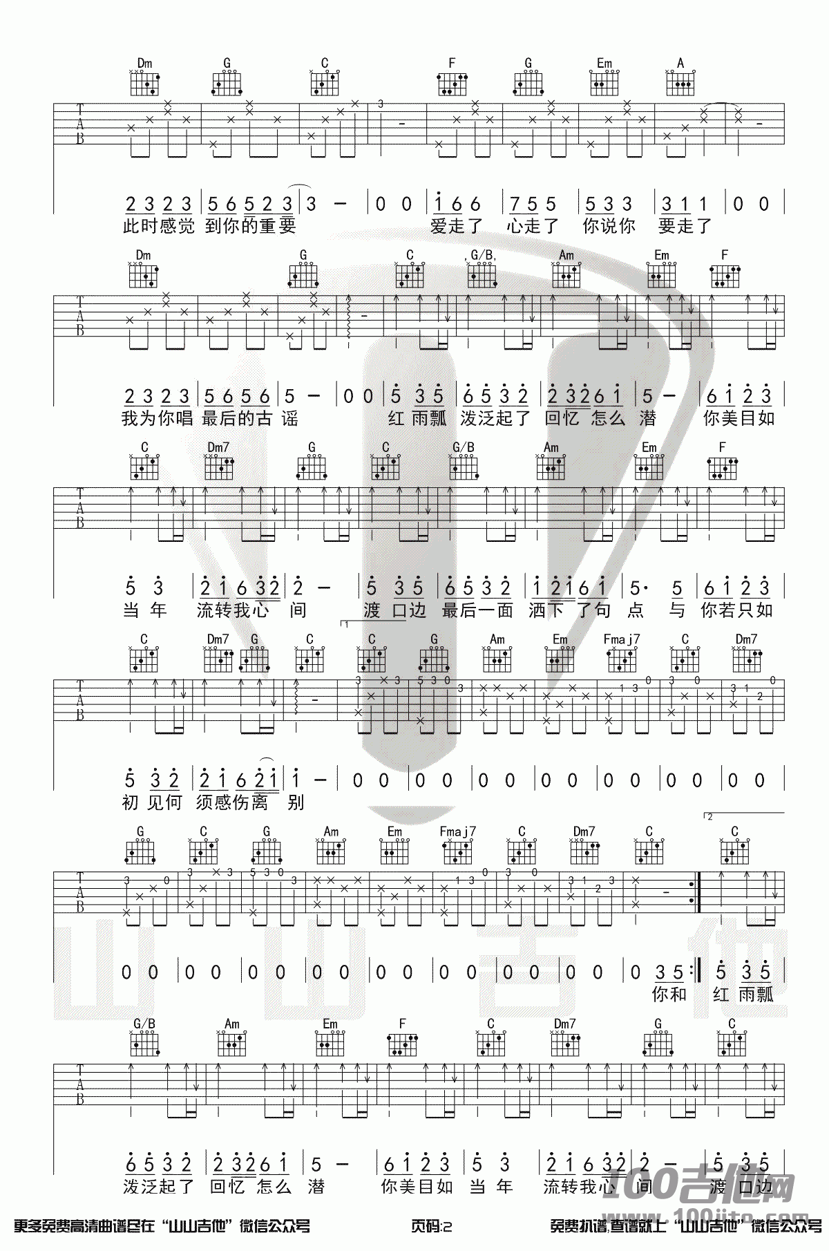 如果当时吉他谱_许嵩_C调六线弹唱谱