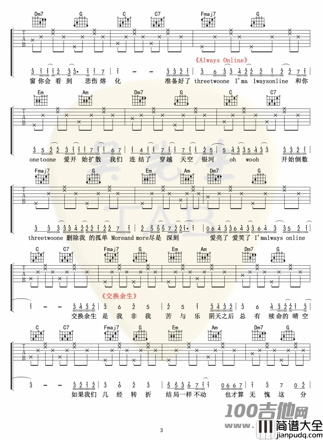 林俊杰弹唱串烧吉他谱_串烧吉他谱_林俊杰最新吉他谱