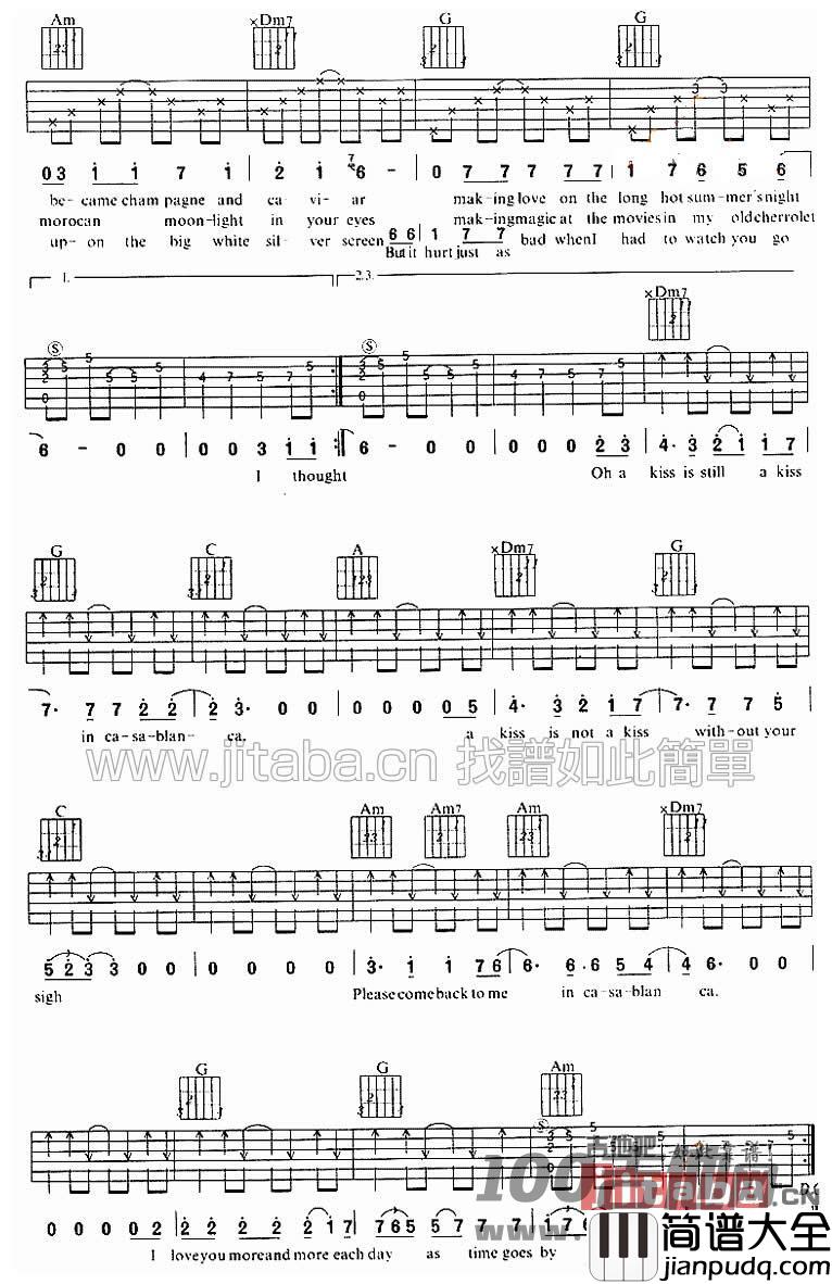 卡萨布兰卡吉他谱(北非谍影吉他谱)_C调_Bertie_Higgins