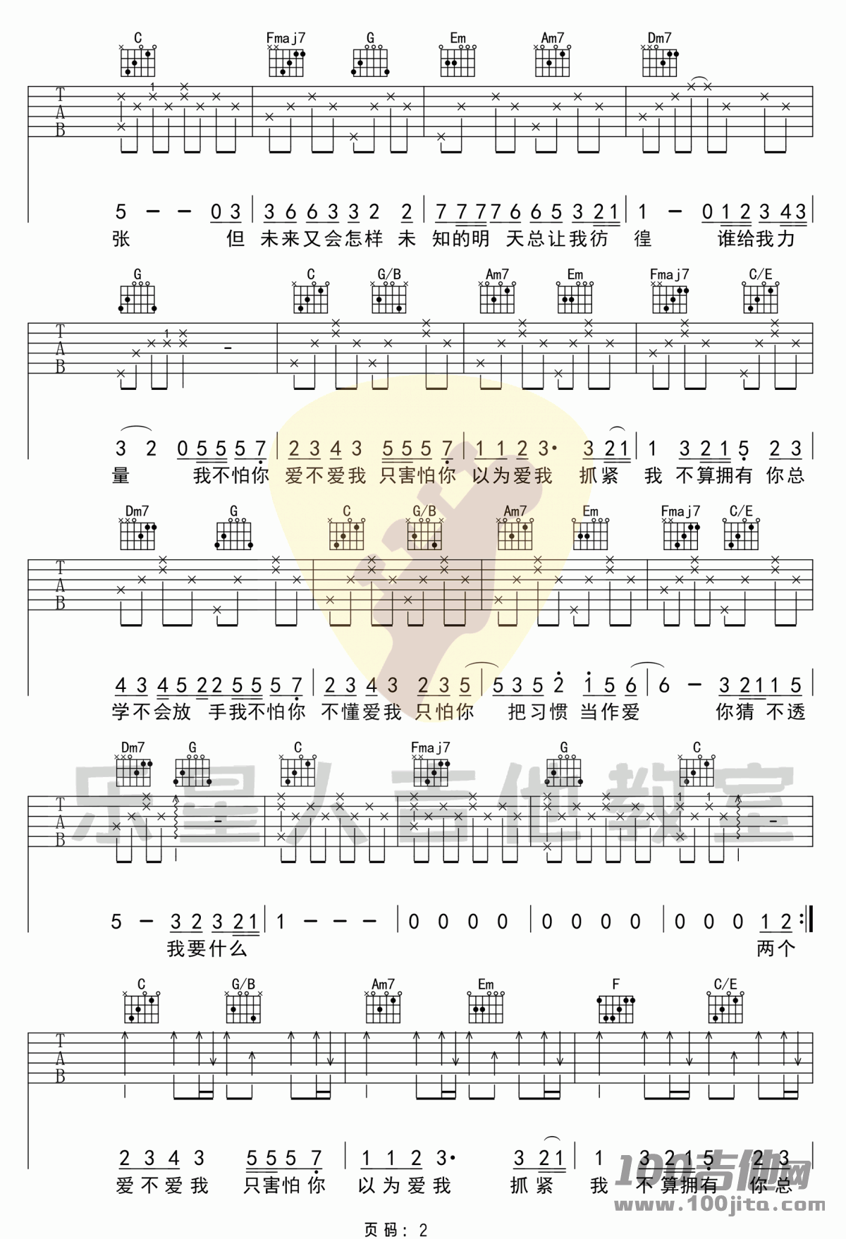 _这就是爱吗_吉他谱_C调_容祖儿_吉他伴奏弹唱六线谱（乐星人版）