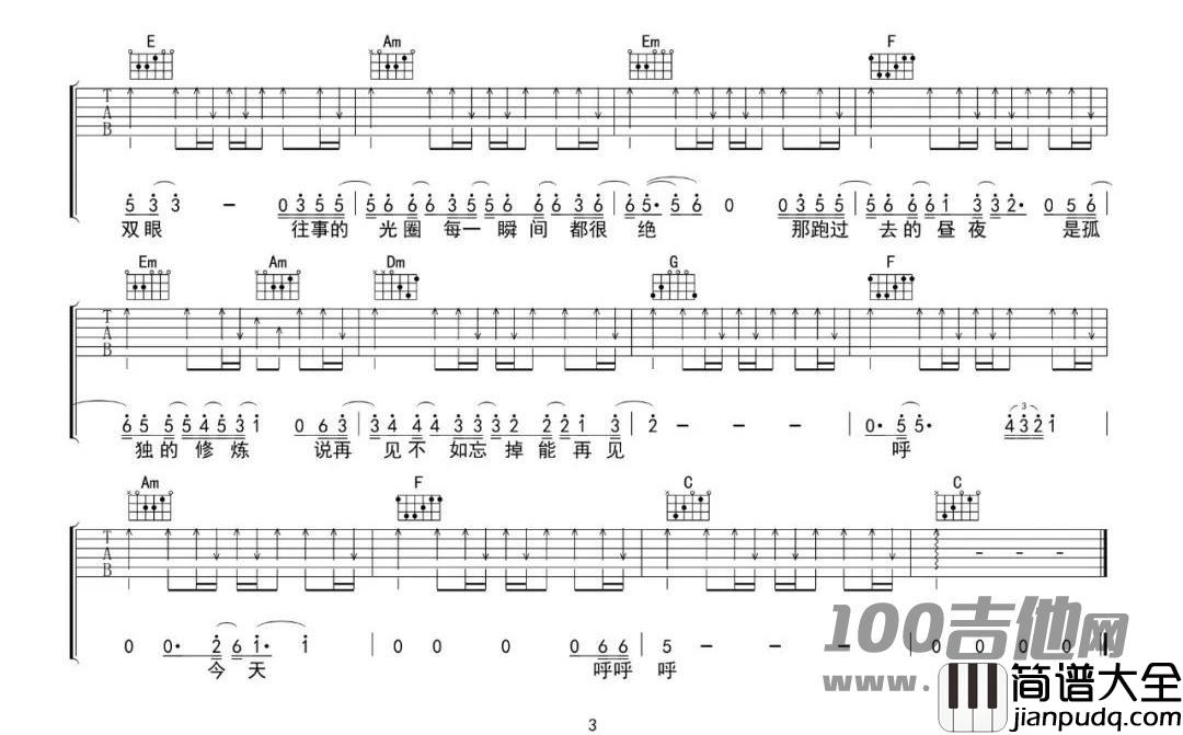 _黑夜问白天_吉他谱_林俊杰_C调_吉他伴奏弹唱六线谱（原版）