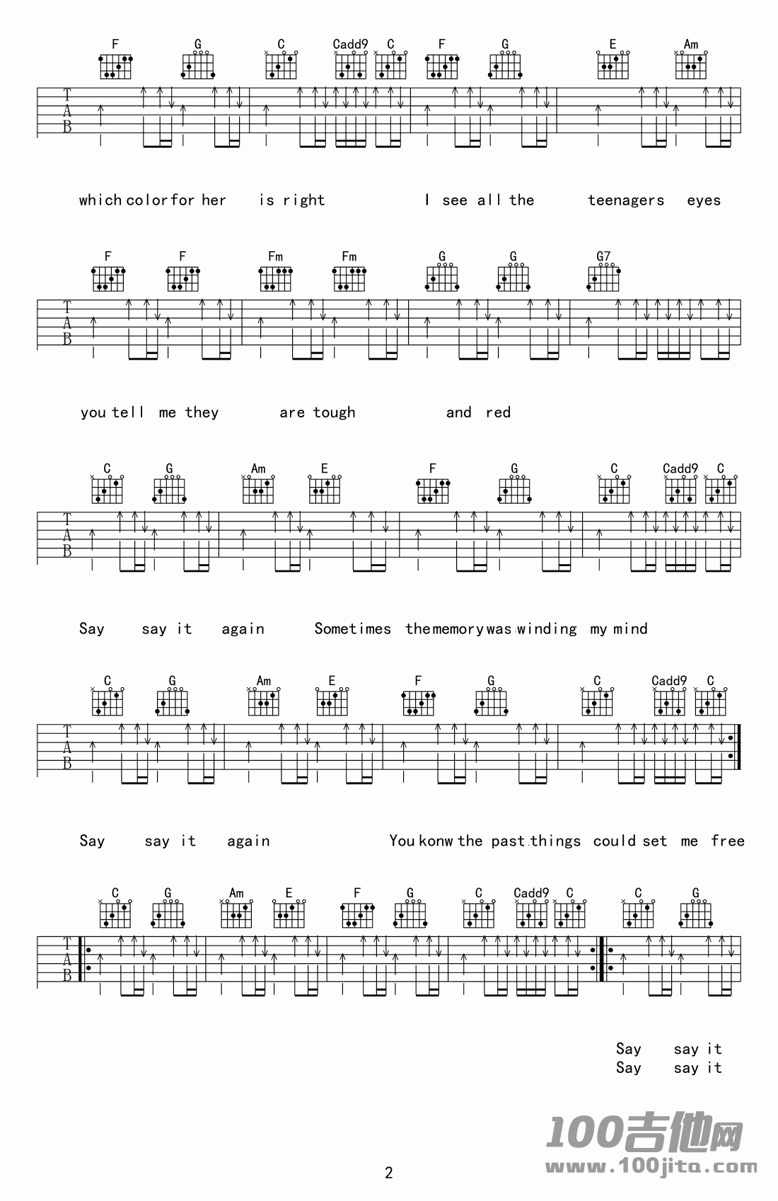 再谈记忆_Say_it_Again_吉他谱_盘尼西林乐队吉他谱