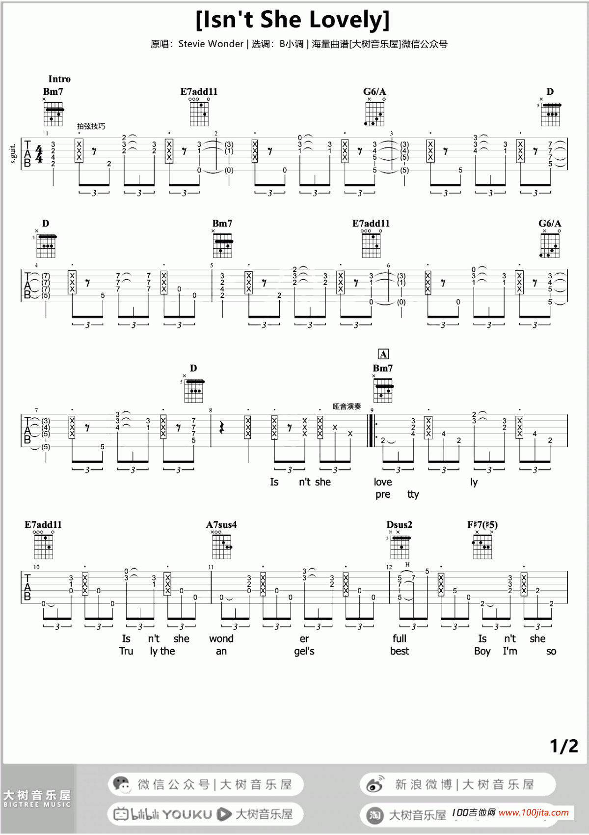 _Isn’t_She_Lovely_吉他谱