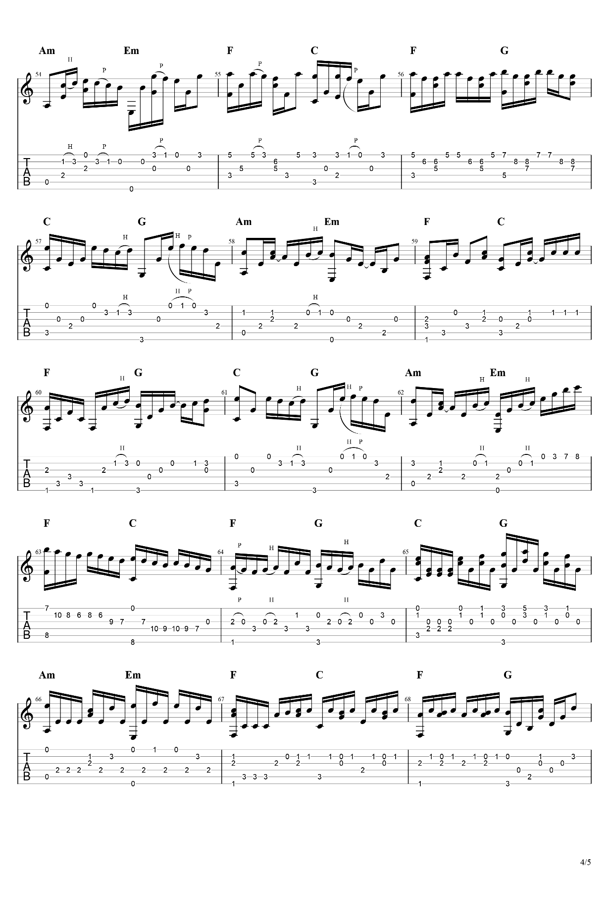 卡农指弹谱_Canon吉他独奏谱_演示+指弹教学视频