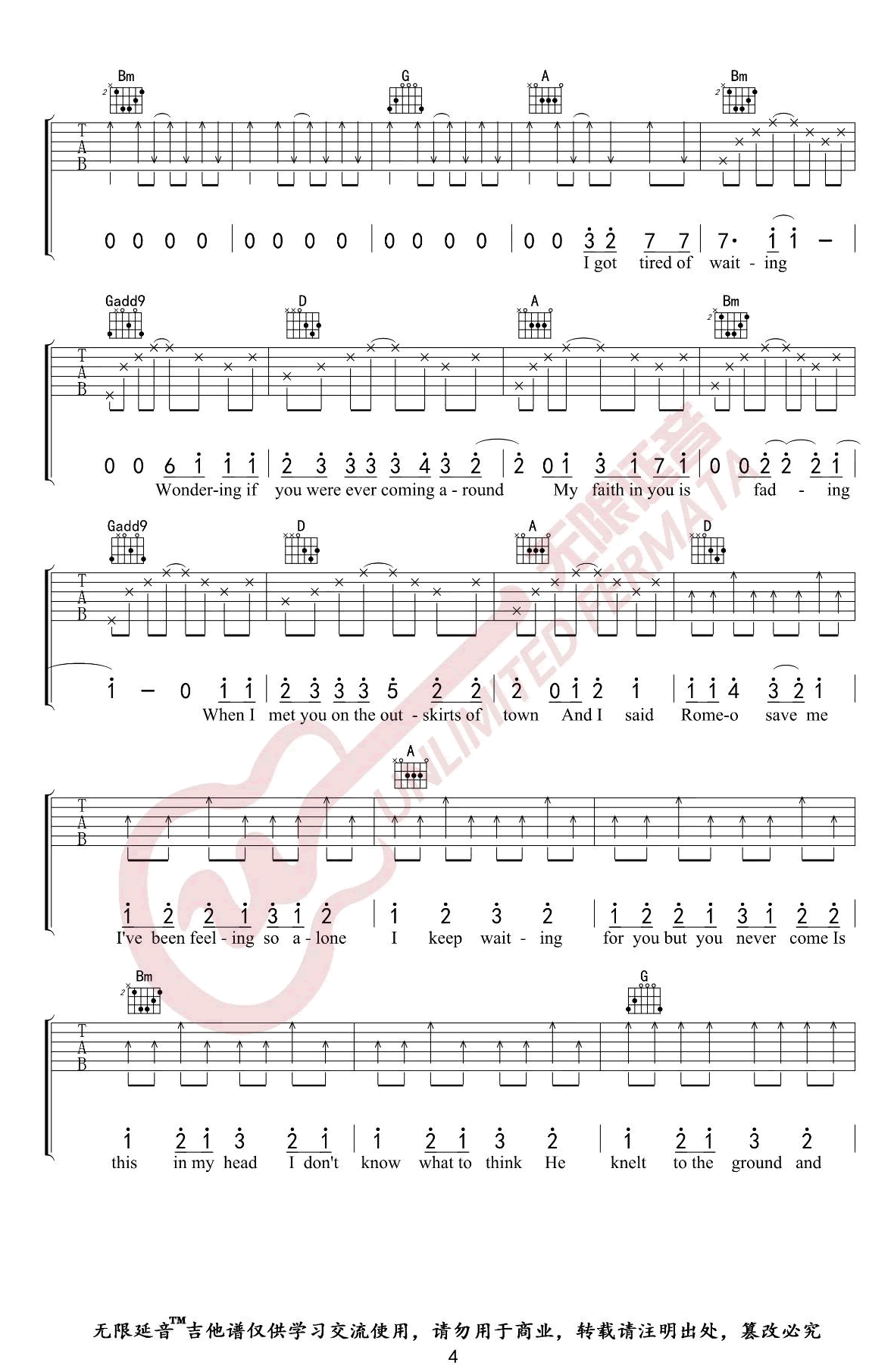 _Love_Story_吉他谱_Taylor_Swift_D调原版弹唱谱_高清六线谱