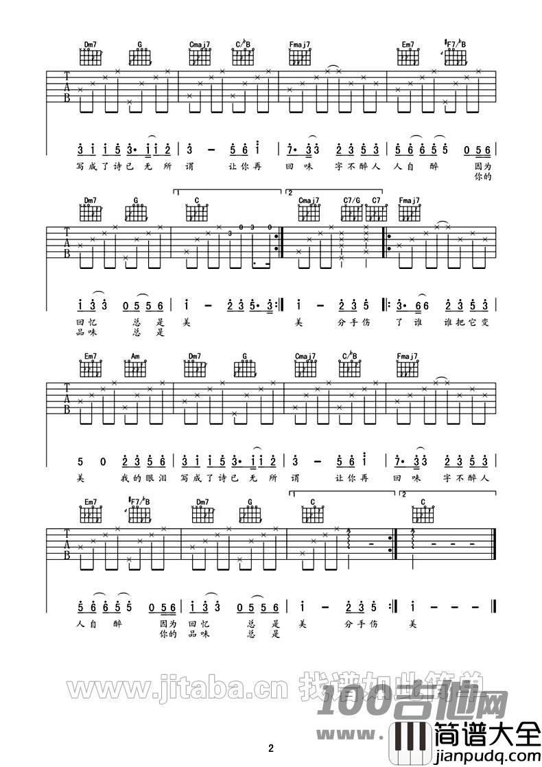 眼泪成诗吉他谱_C调_孙燕姿_吉他伴奏六线谱