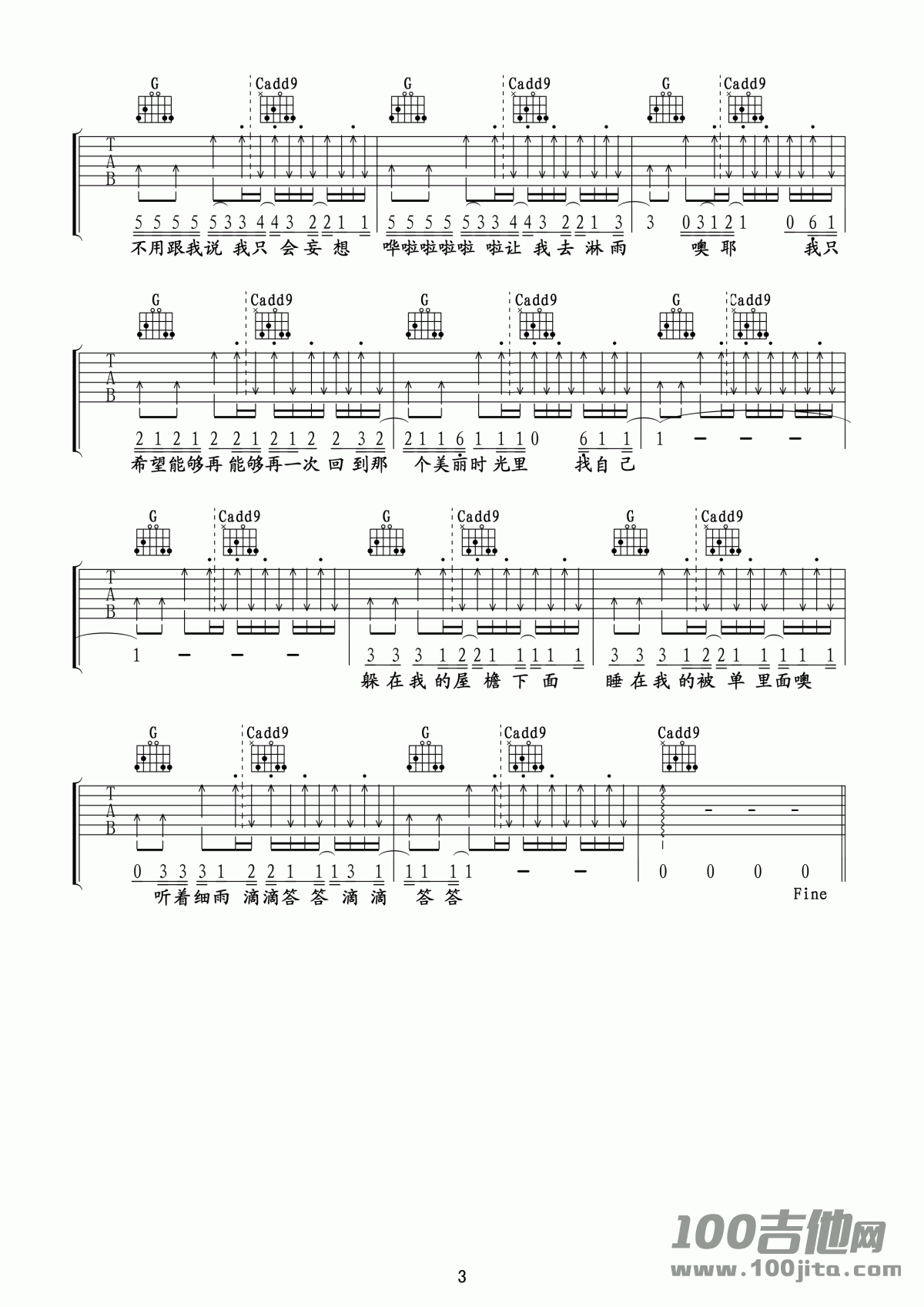 _找自己_吉他谱_陶喆_G调_吉他伴奏六线谱