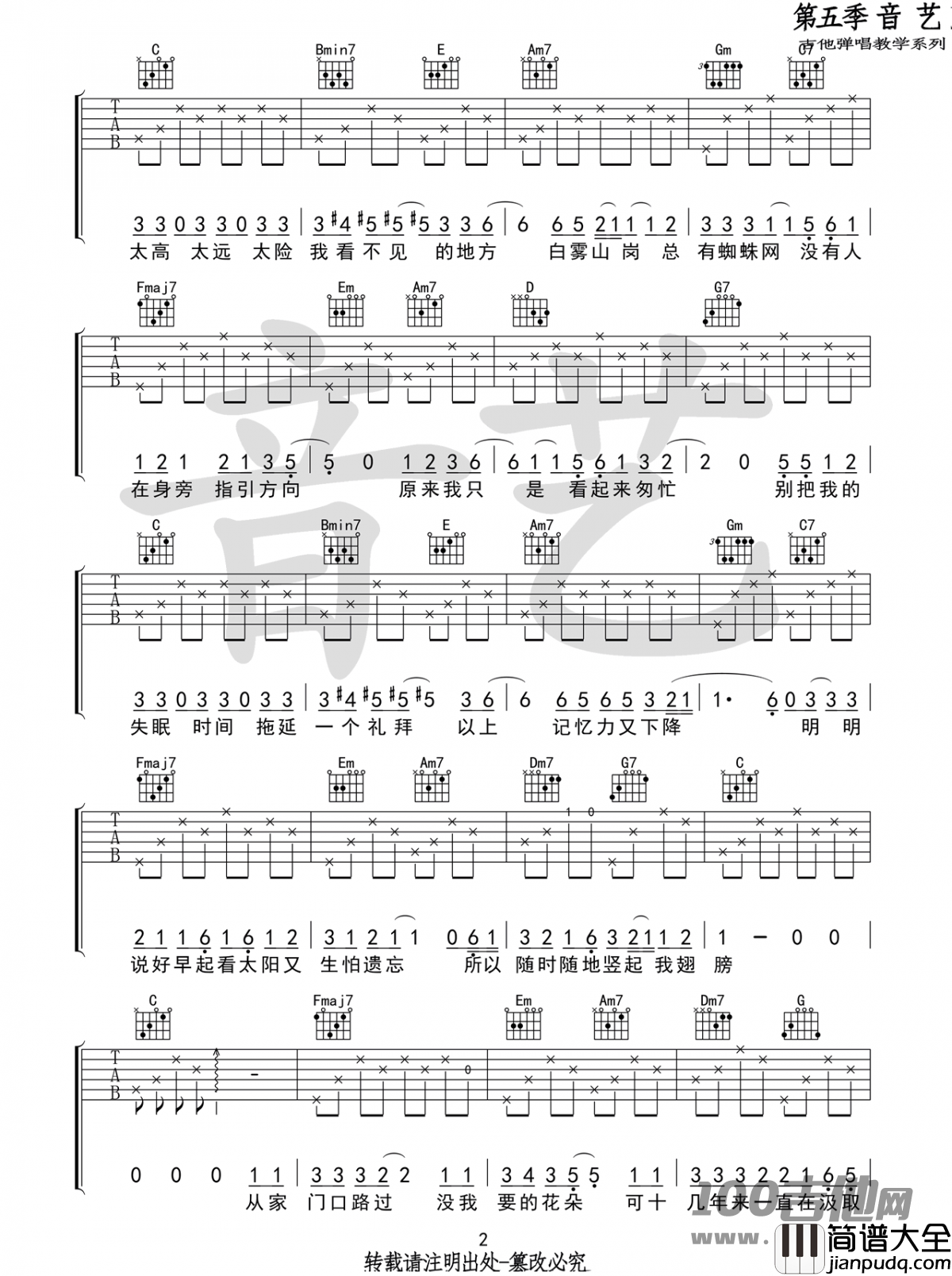 蜜蜂吉他谱_C调_万玲琳_吉他伴奏弹唱谱