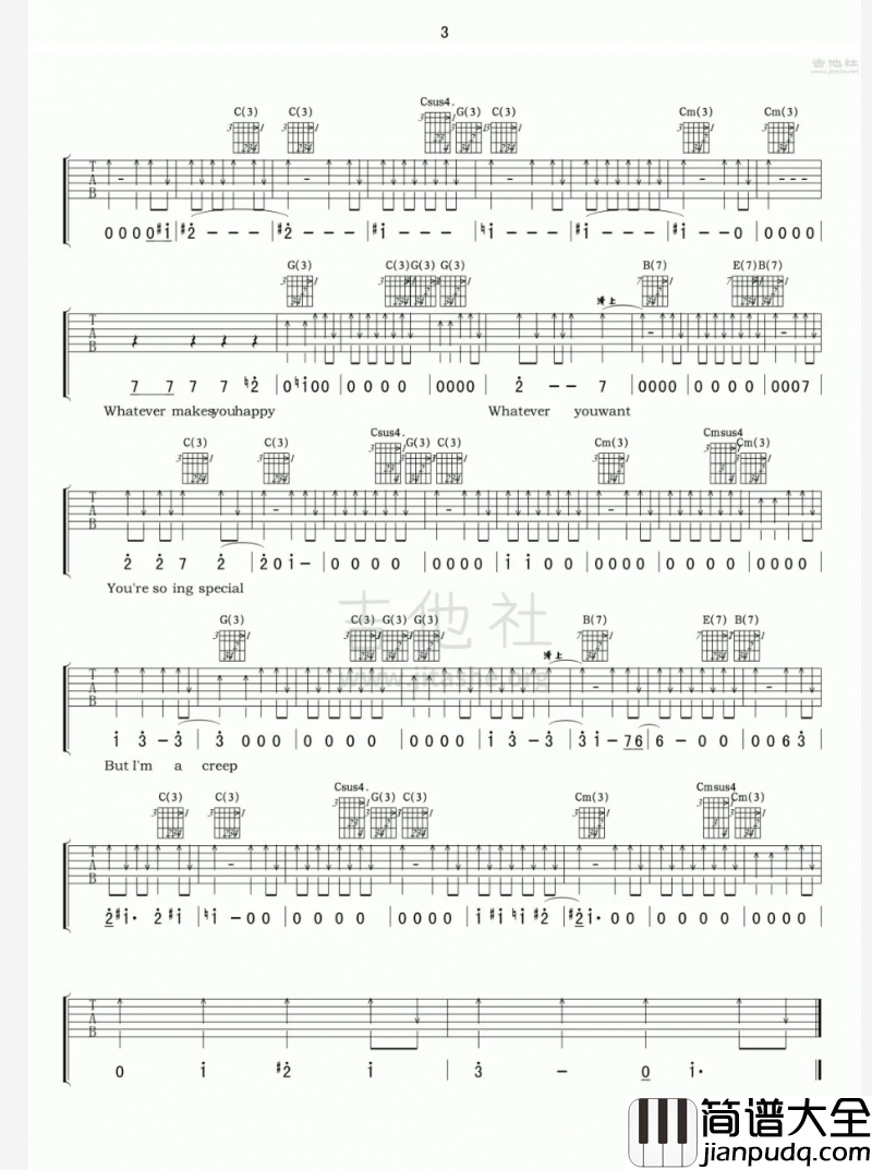 Creep吉他谱_Radiohead_G调_吉他伴奏弹唱谱