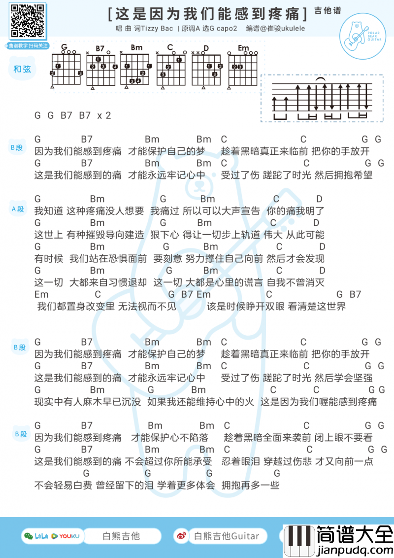 这是因为我们能感到疼痛吉他谱_Tizzy_Bac_吉他和弦伴奏谱