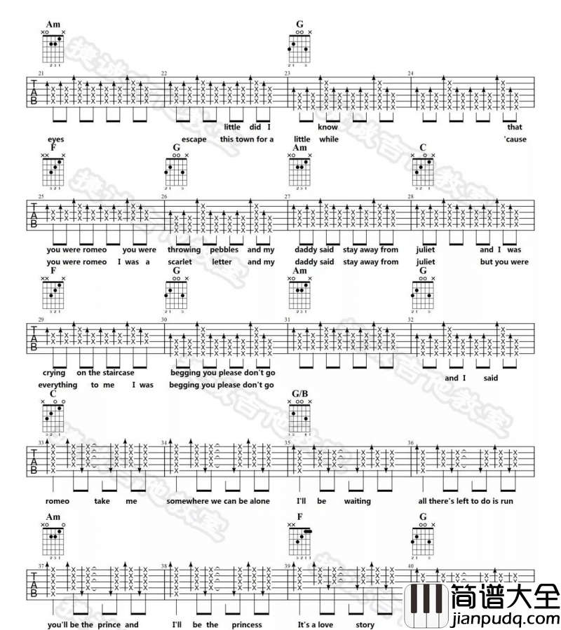 _Love_Story_吉他谱_Taylor_Swift_C调原版弹唱六线谱
