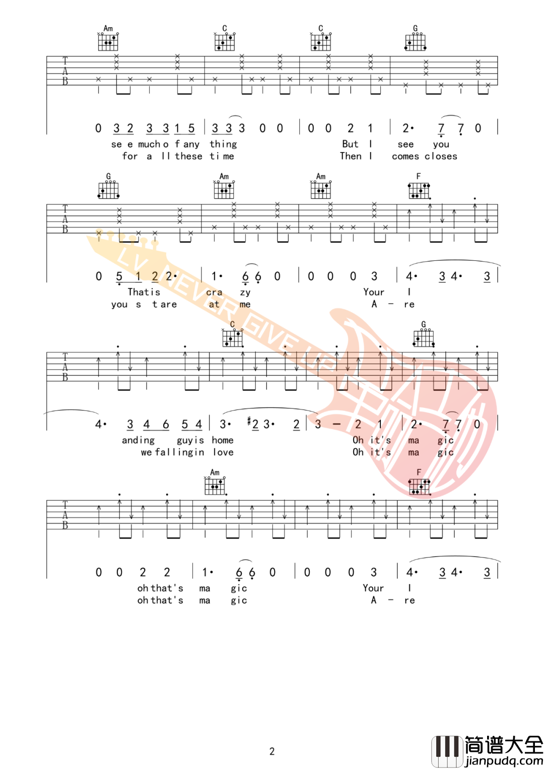 _Landing_Guy_吉他谱_刘昊霖_C调原版吉他谱_弹唱六线谱