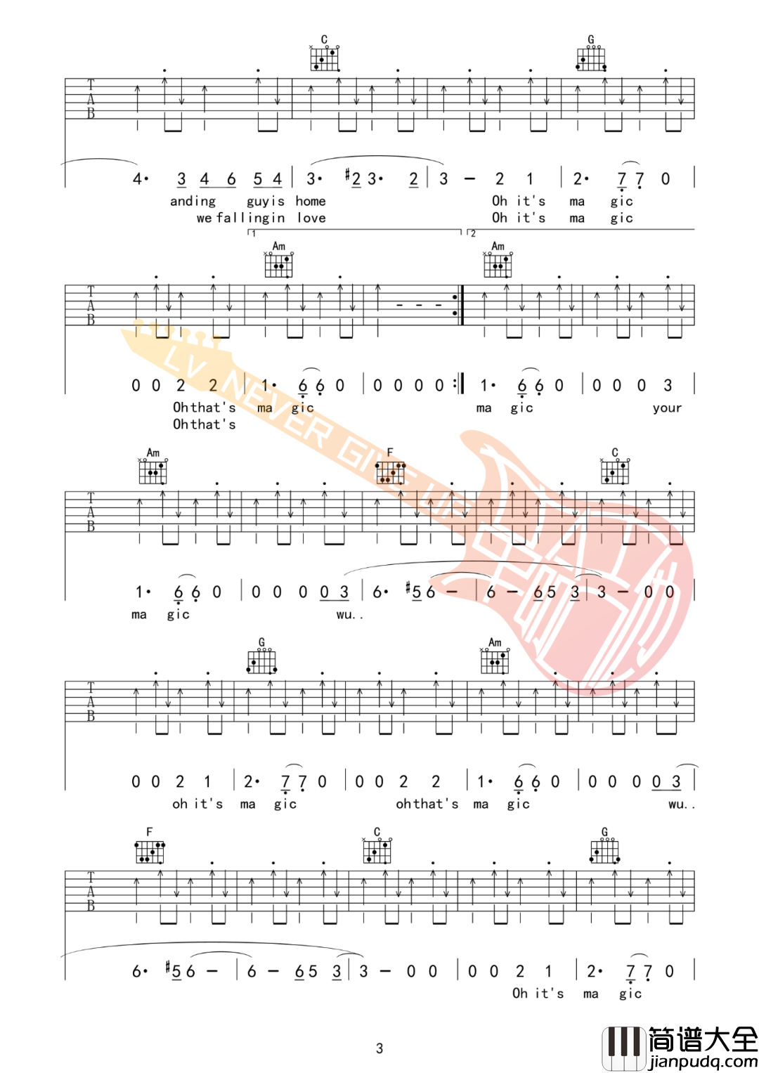 _Landing_Guy_吉他谱_刘昊霖_C调原版吉他谱_弹唱六线谱