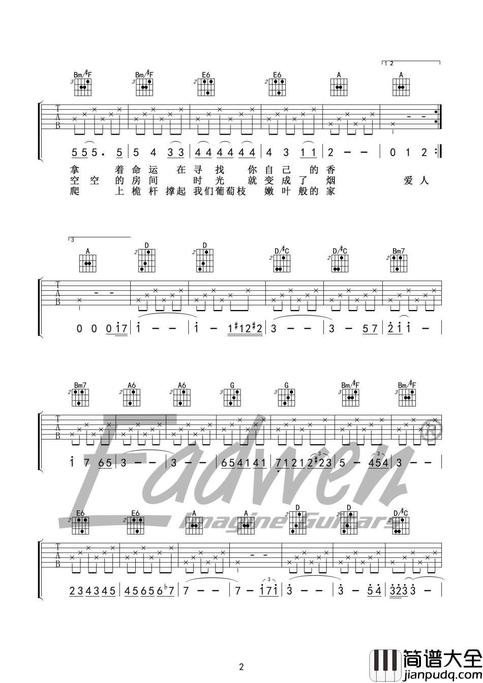 米店_D调吉他谱_张玮玮