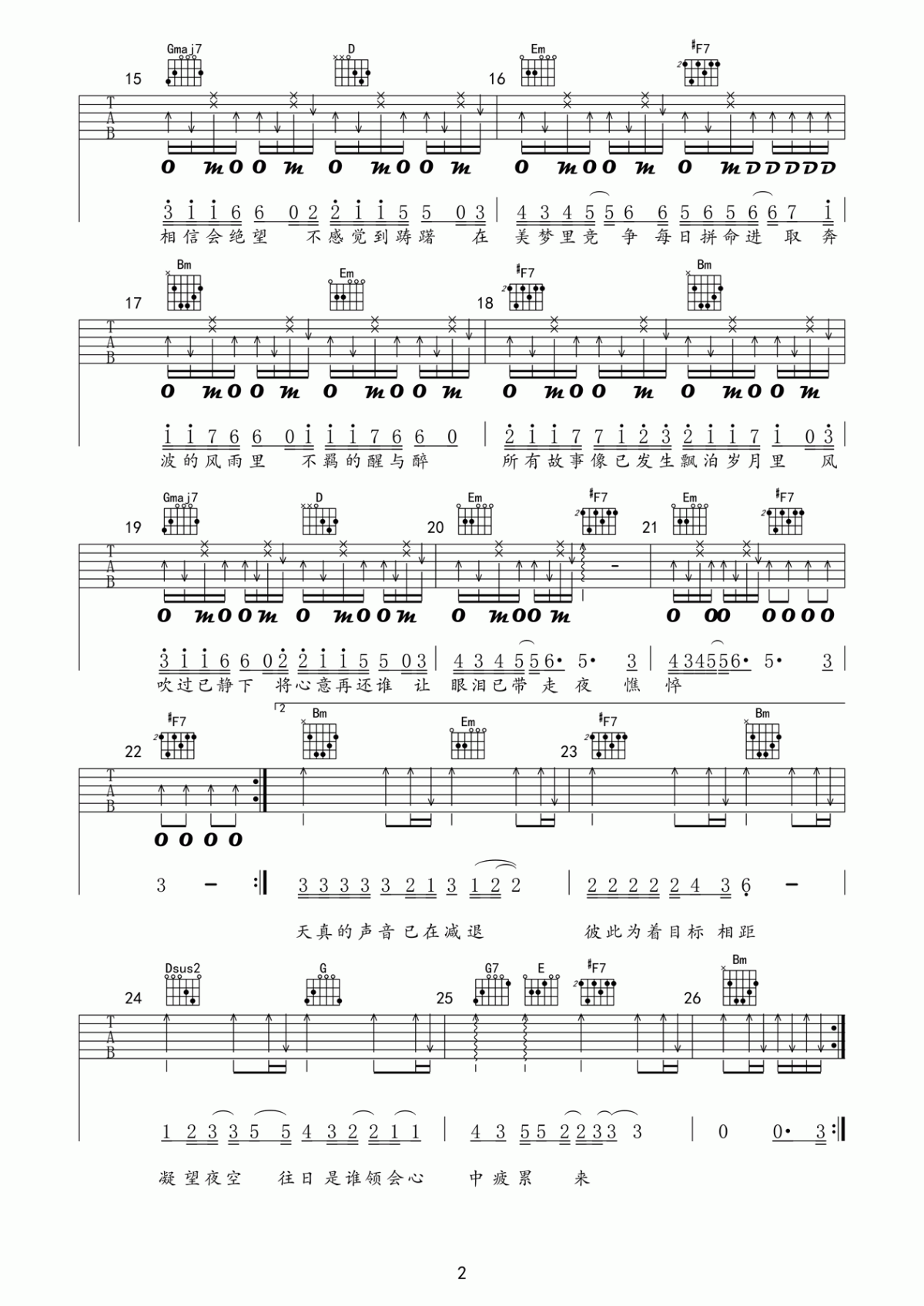 友情岁月吉他谱_D调_郑伊健