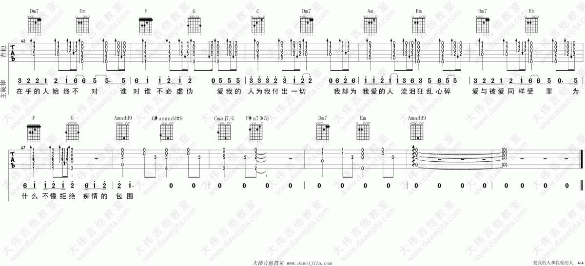 爱我的人和我爱的人_C调吉他谱_裘海正