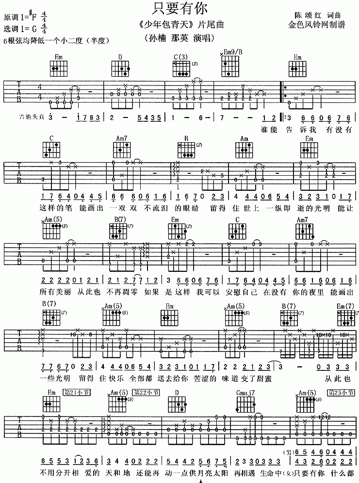 那英&孙楠_只要有你吉他谱