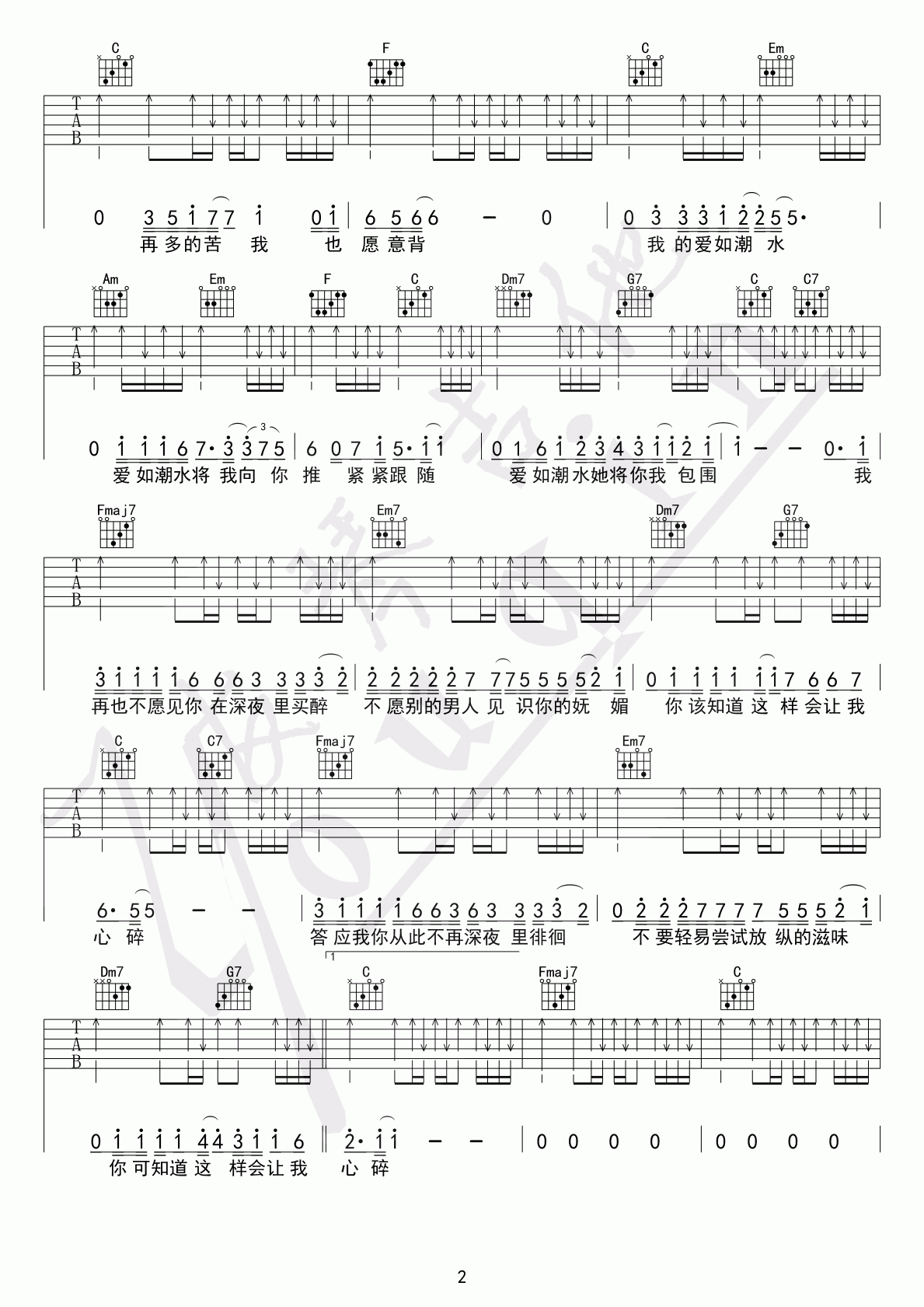 爱如潮水友琴吉他_吉他谱_张信哲