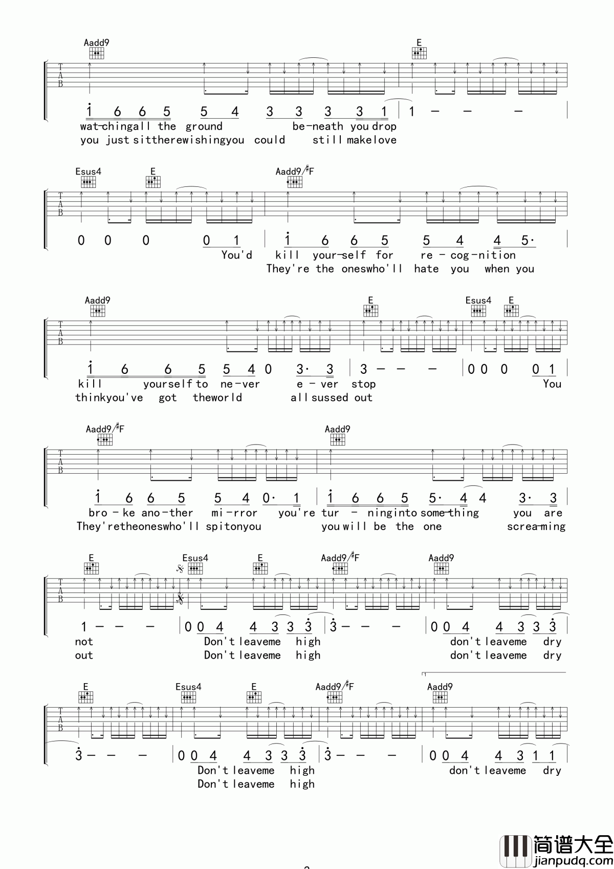 Radiohead_High_and_Dry吉他谱