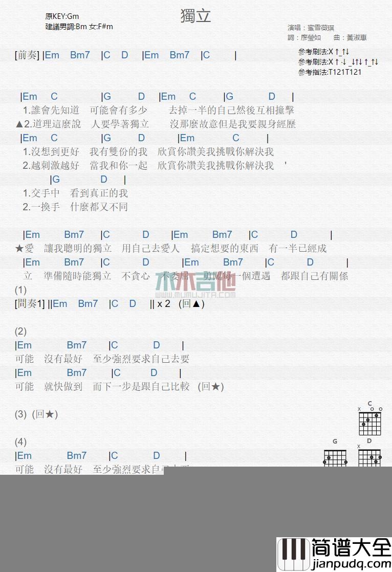 独立_吉他谱_蜜雪薇琪