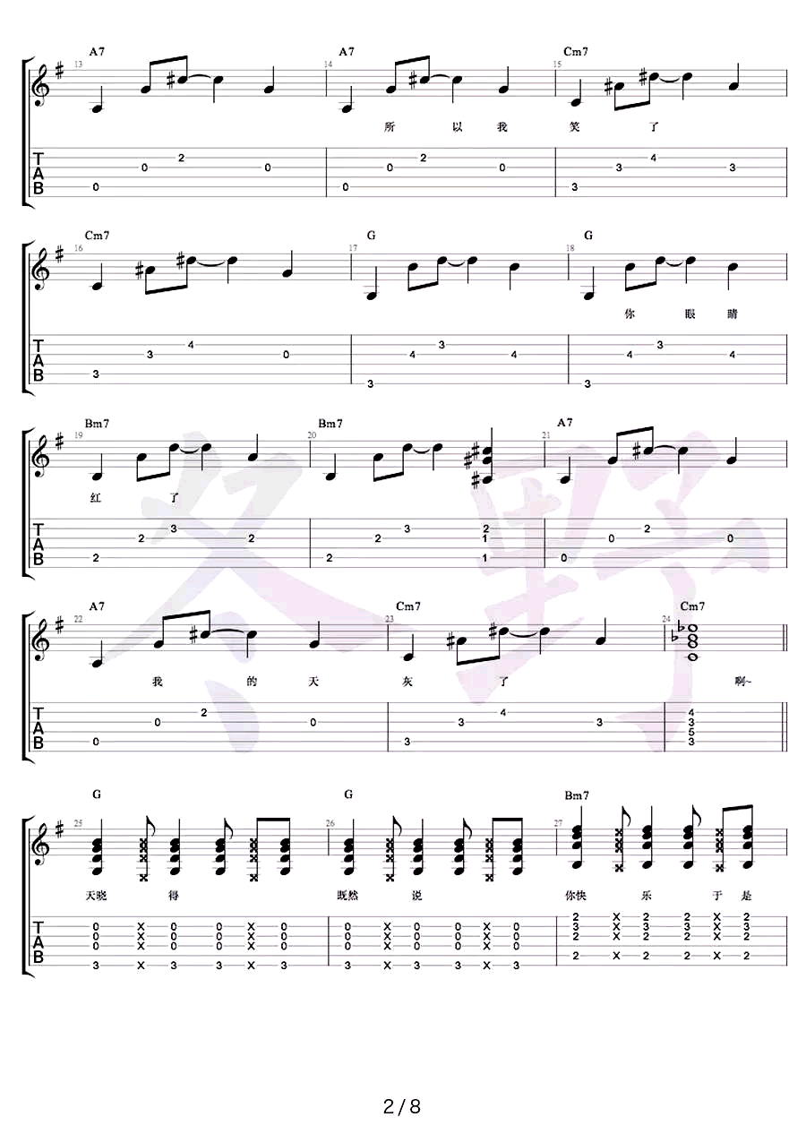 _你快乐所以我快乐_吉他谱_王菲_G调六线谱_吉他弹唱教学