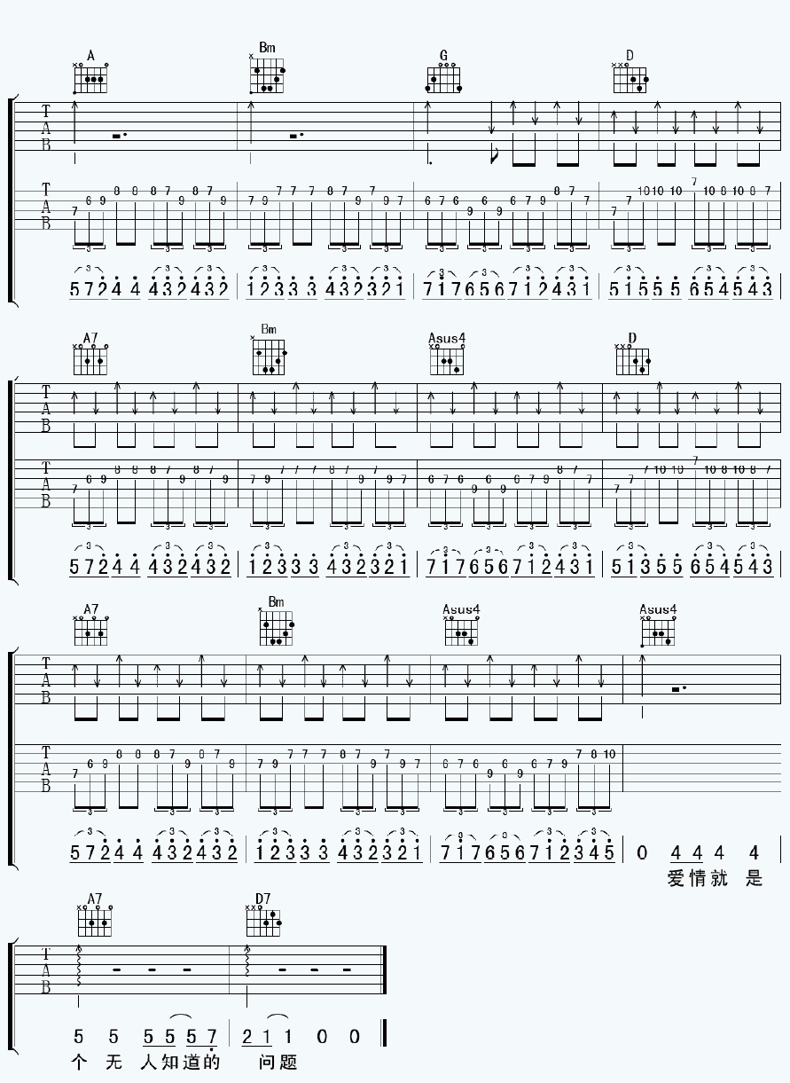 爱情是个无人知道的问题吉他谱_晴天