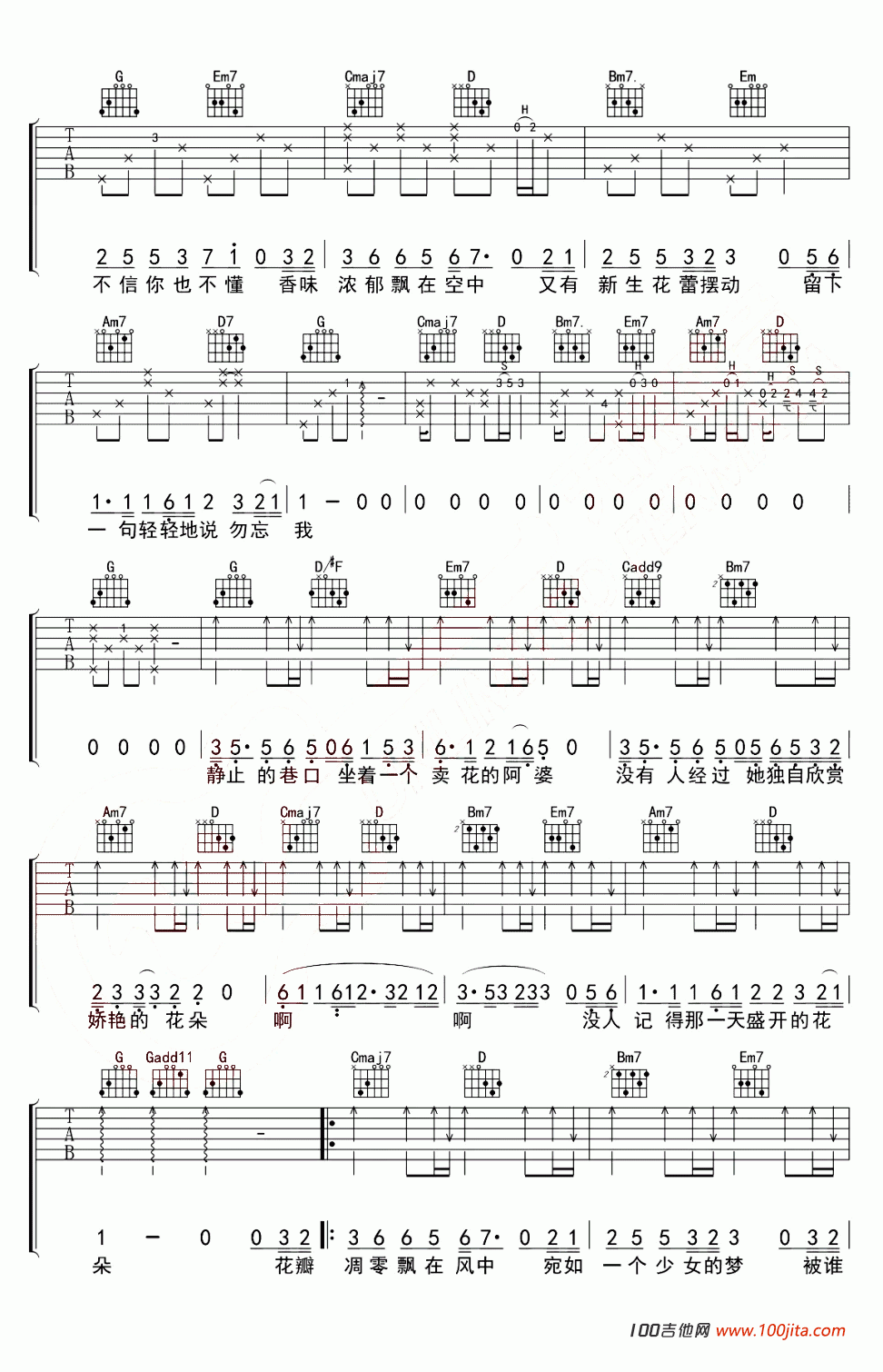 _勿忘我_吉他谱_要不要买菜_G调_原版吉他谱六线谱