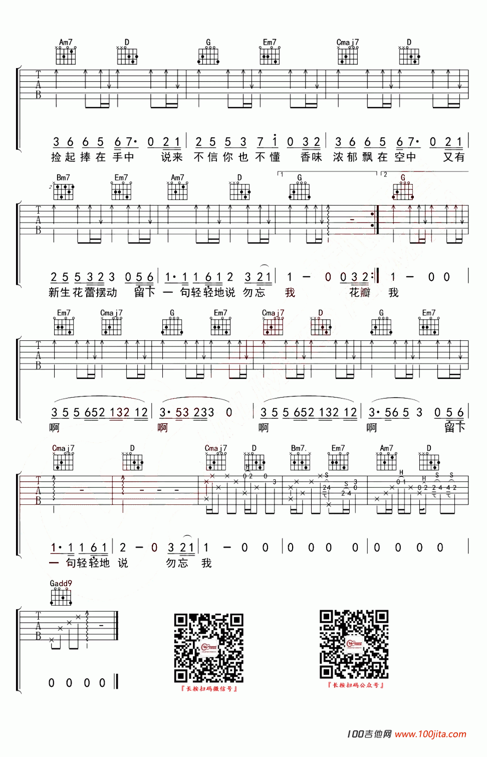 _勿忘我_吉他谱_要不要买菜_G调_原版吉他谱六线谱